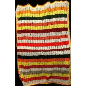 Hand Crochet Horizontal Striped Multicolor Queen Size Blanket Throw Afghan Yello